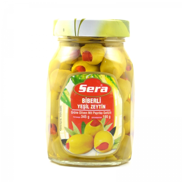 Sera  Grüne Oliven mit Paprikafüllung 345 g (Biberli Yesil Zeytin)
